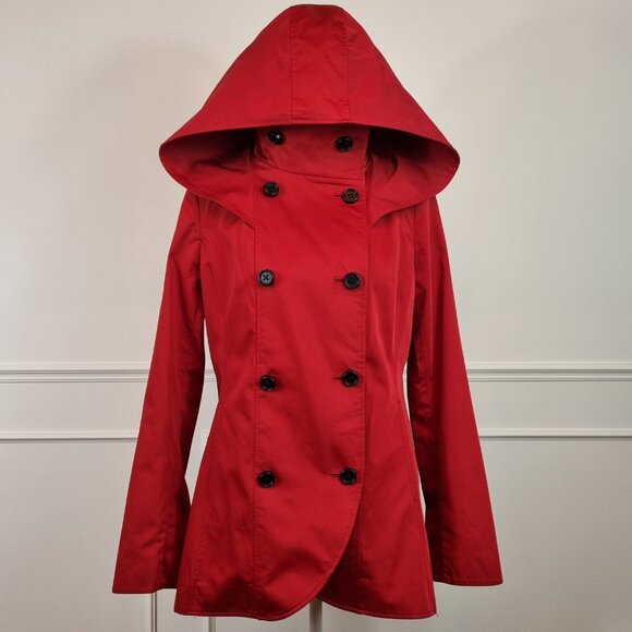 Soia & Kyo Red Short Hooded Trench Coat Size M - Picture 6 of 16